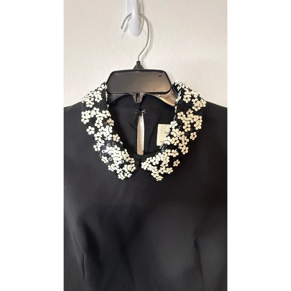 Kate‎ Spade Black Floral Sequin Collar Sleeveless Dress Size 6 Mini Shift